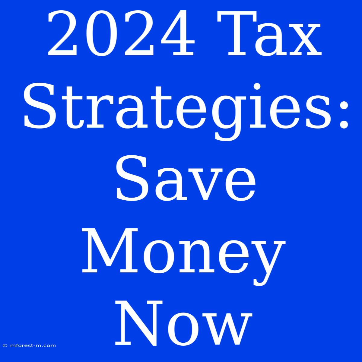 2024 Tax Strategies: Save Money Now