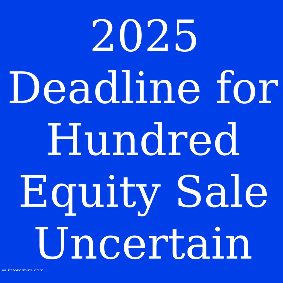 2025 Deadline For Hundred Equity Sale Uncertain