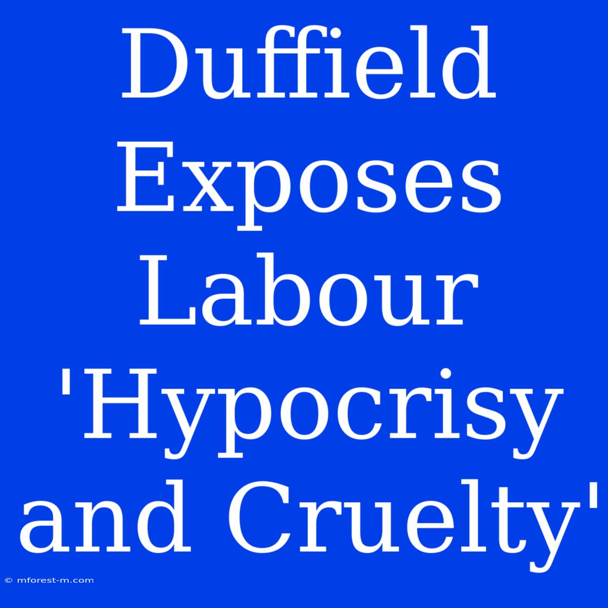 Duffield Exposes Labour 'Hypocrisy And Cruelty'