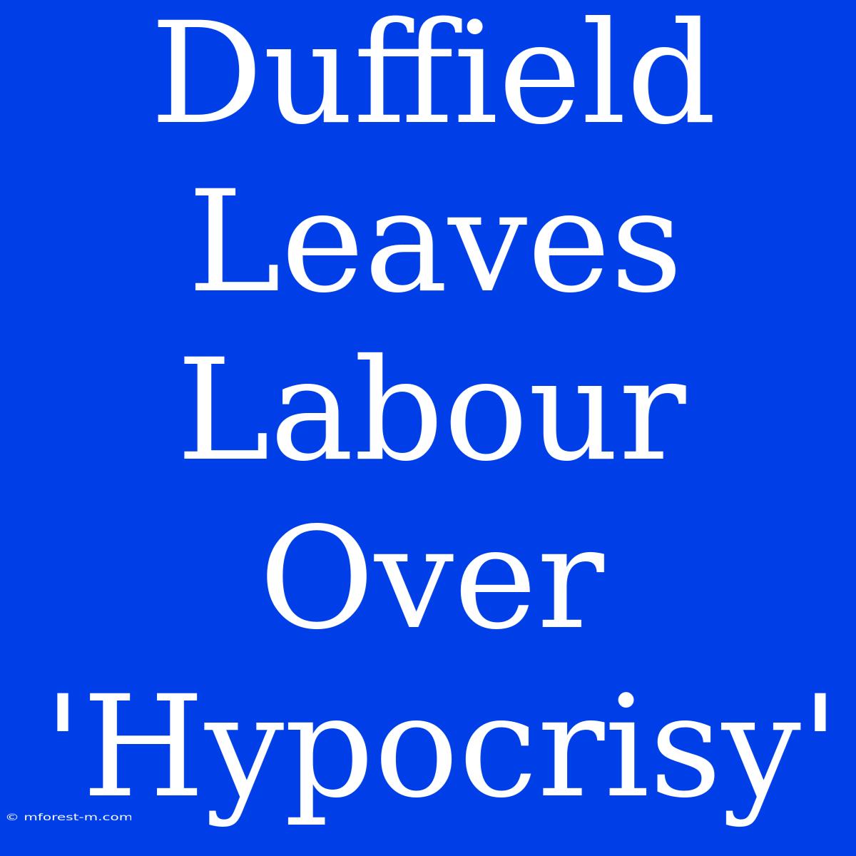 Duffield Leaves Labour Over 'Hypocrisy'