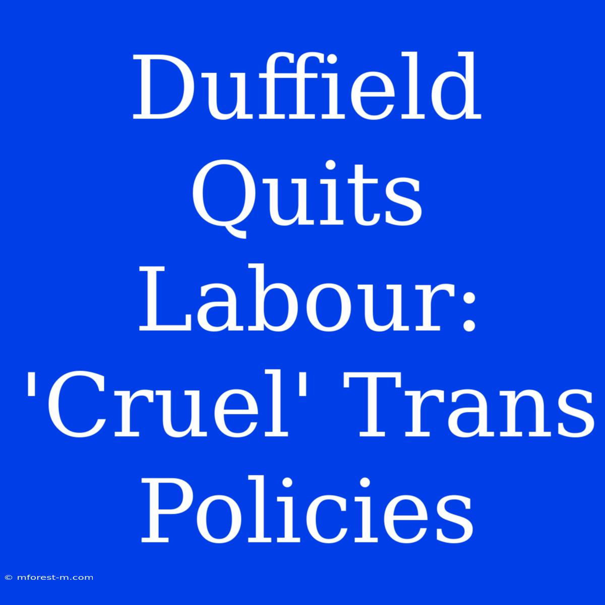 Duffield Quits Labour:  'Cruel' Trans Policies