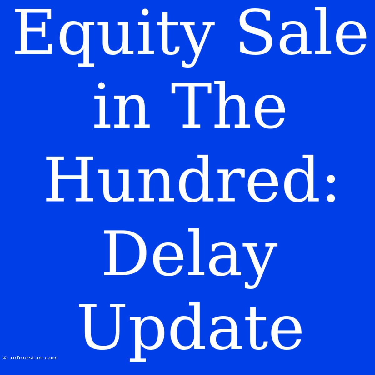 Equity Sale In The Hundred: Delay Update