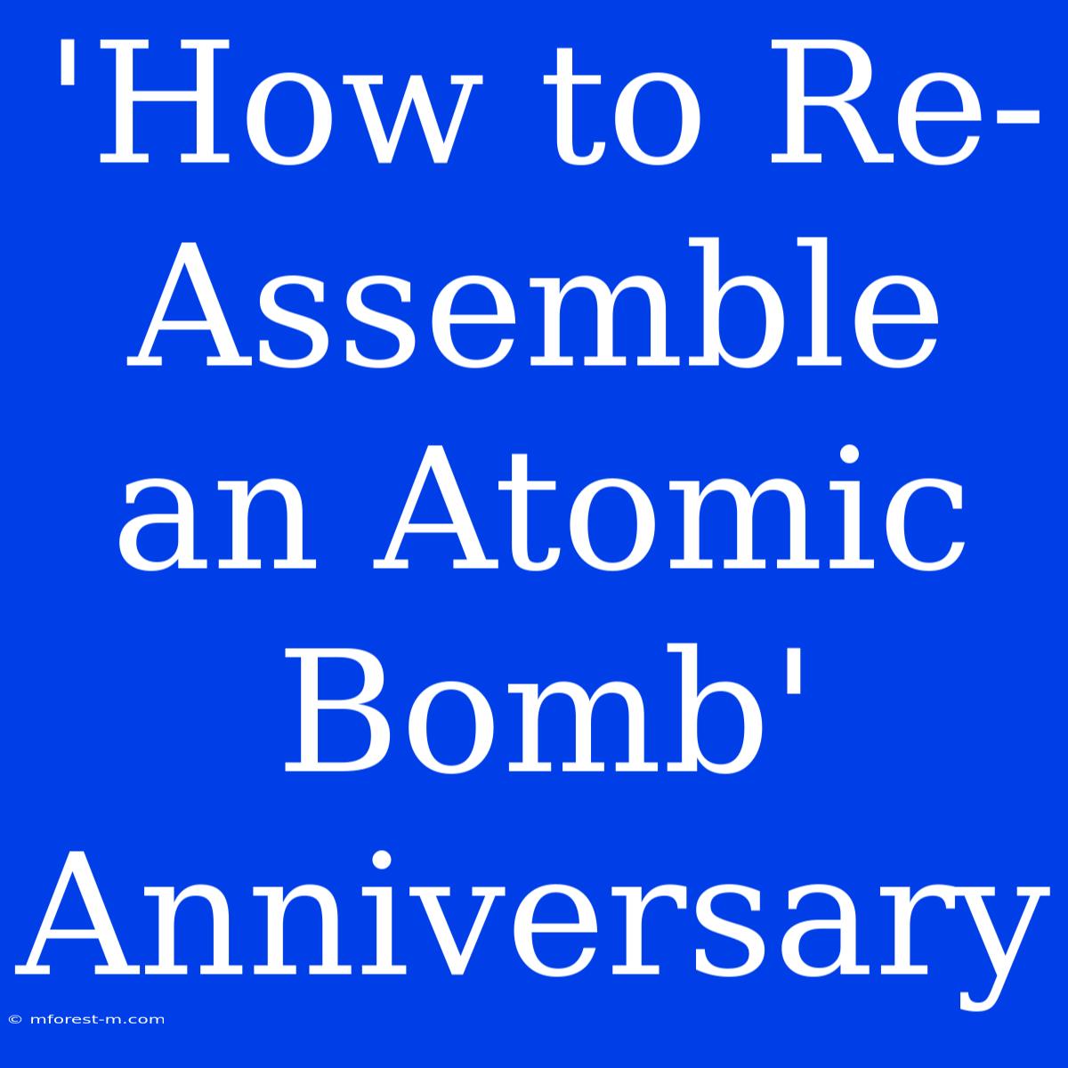 'How To Re-Assemble An Atomic Bomb' Anniversary 