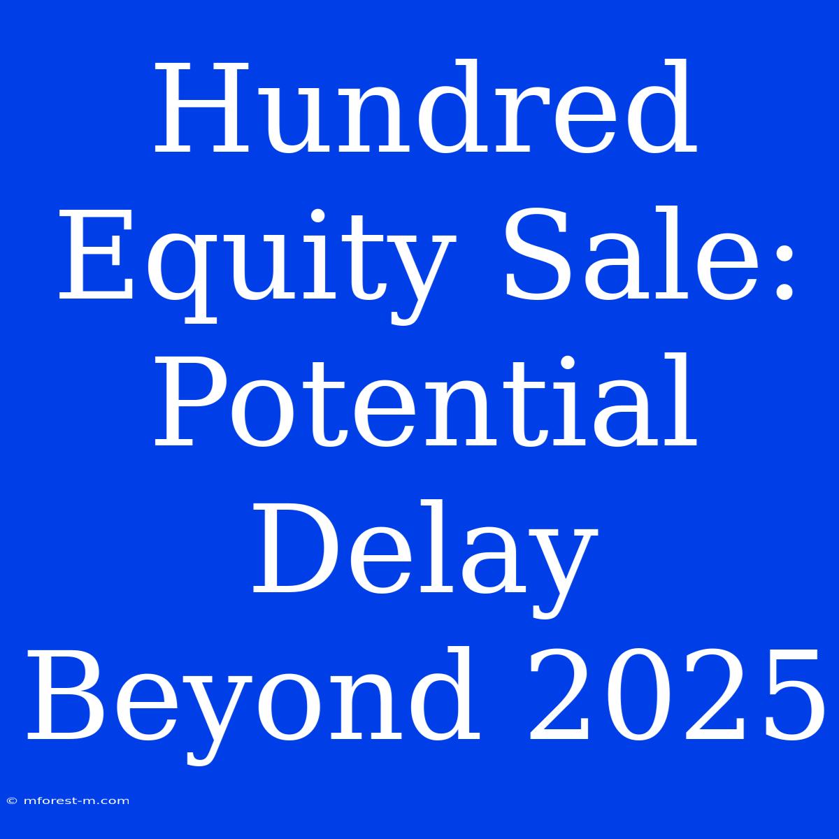 Hundred Equity Sale: Potential Delay Beyond 2025