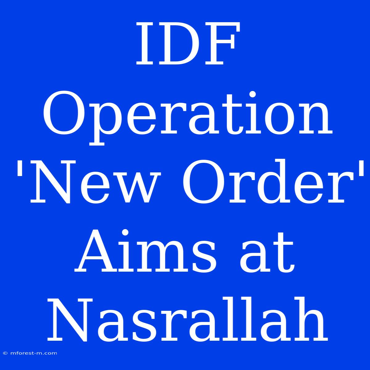 IDF Operation 'New Order' Aims At Nasrallah