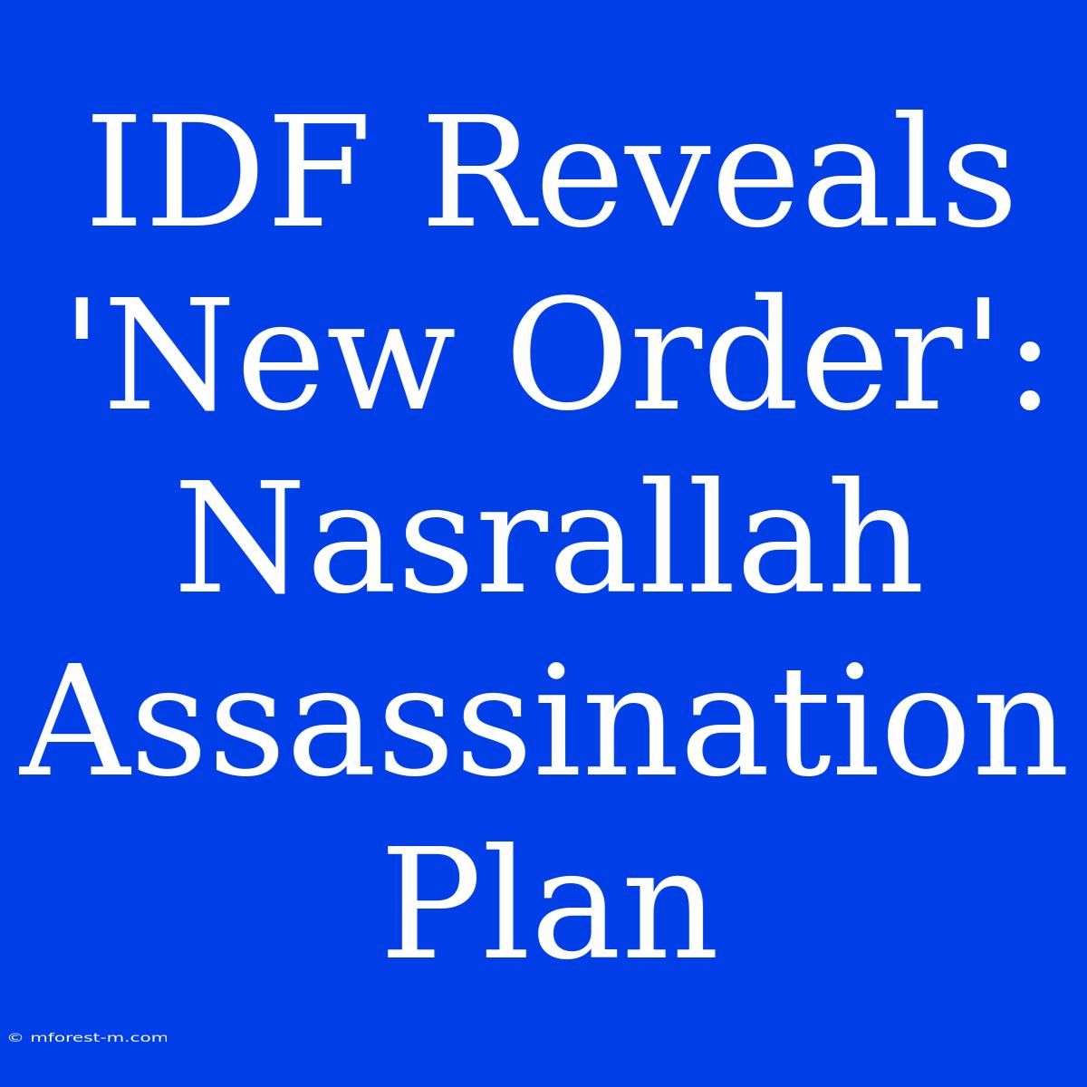 IDF Reveals 'New Order': Nasrallah Assassination Plan