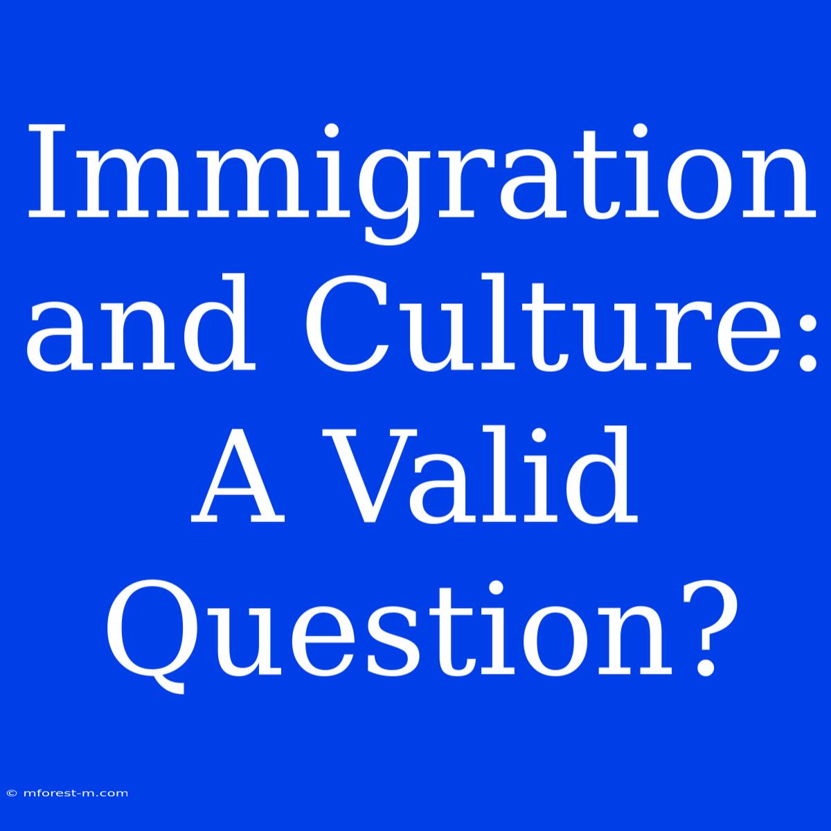 Immigration And Culture: A Valid Question? 