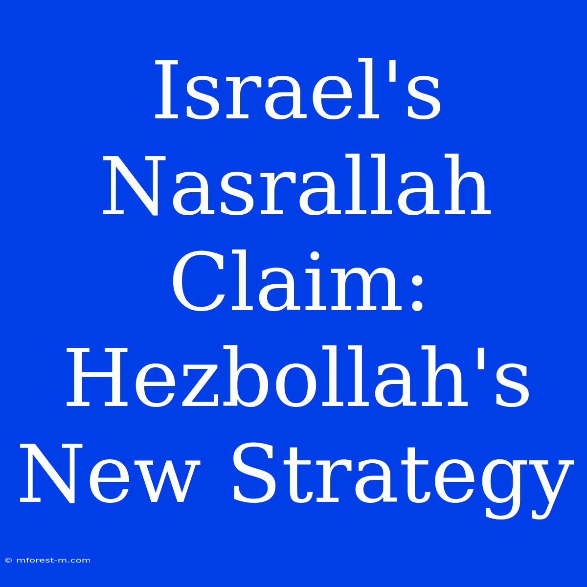 Israel's Nasrallah Claim: Hezbollah's New Strategy