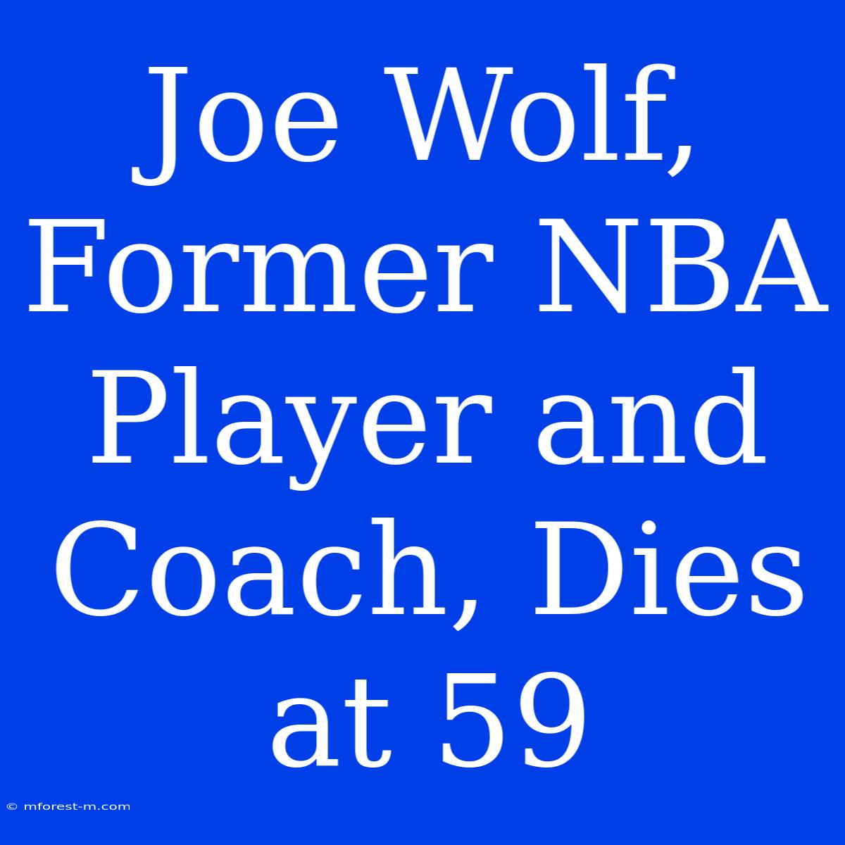 Joe Wolf, Former NBA Player And Coach, Dies At 59