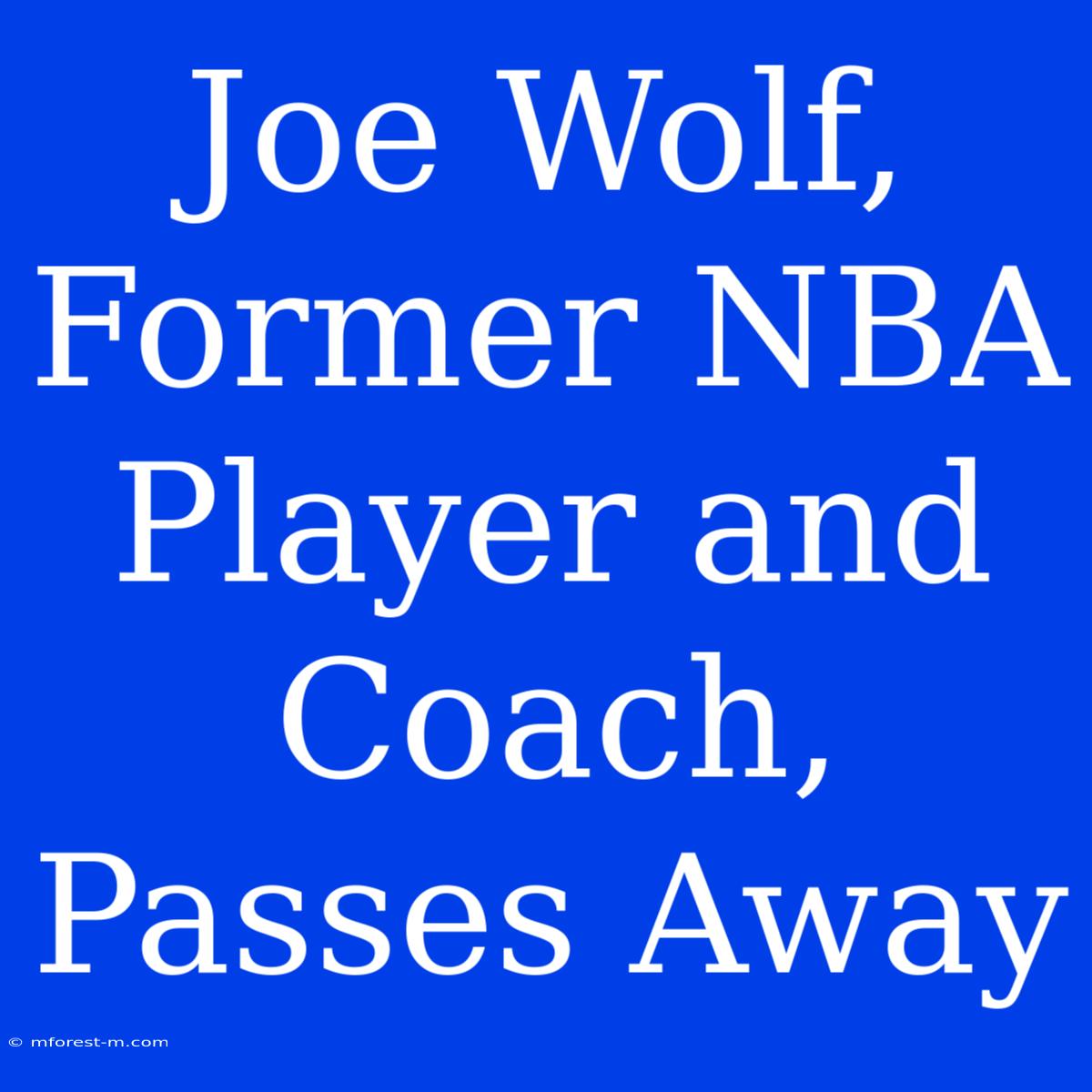 Joe Wolf, Former NBA Player And Coach, Passes Away