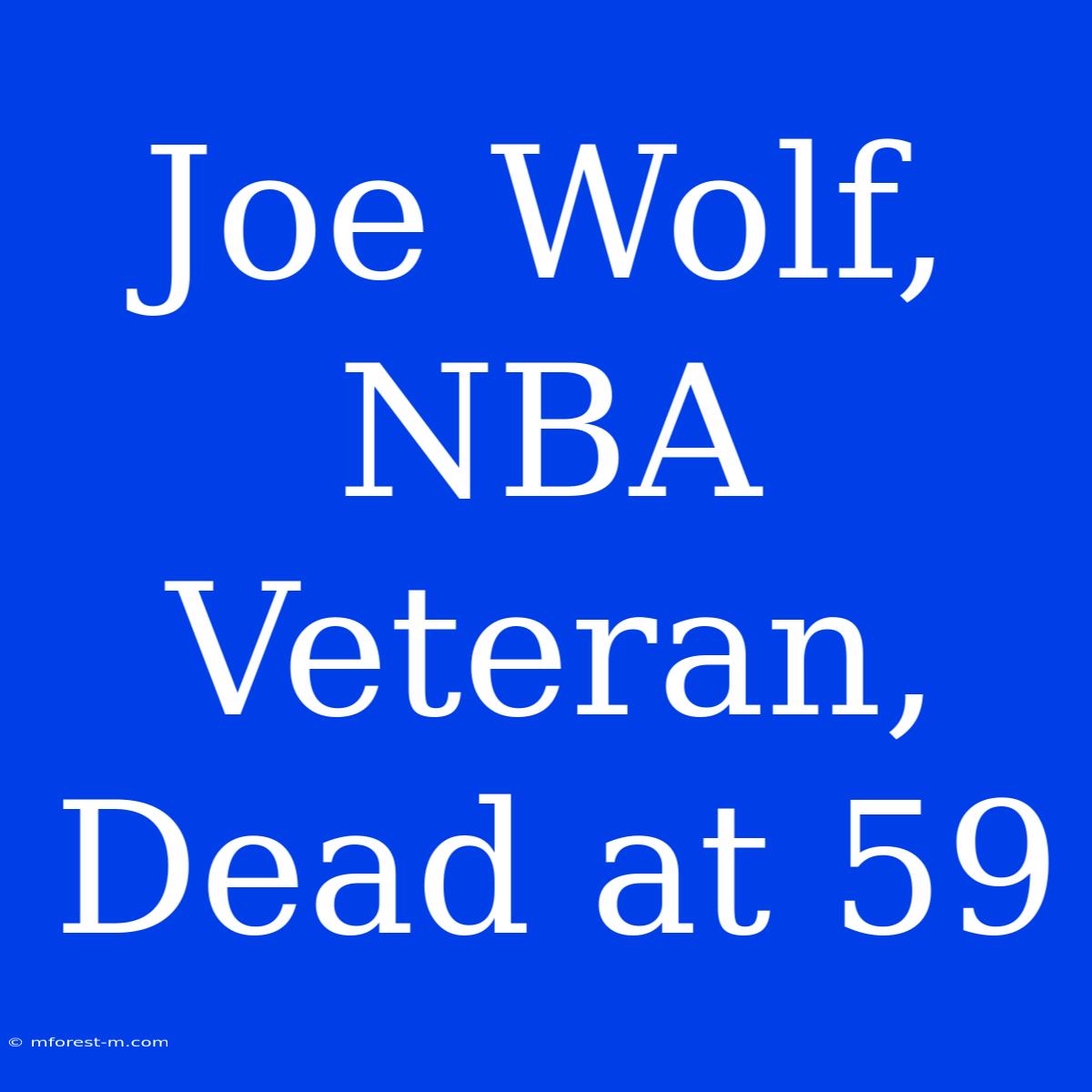 Joe Wolf, NBA Veteran, Dead At 59 