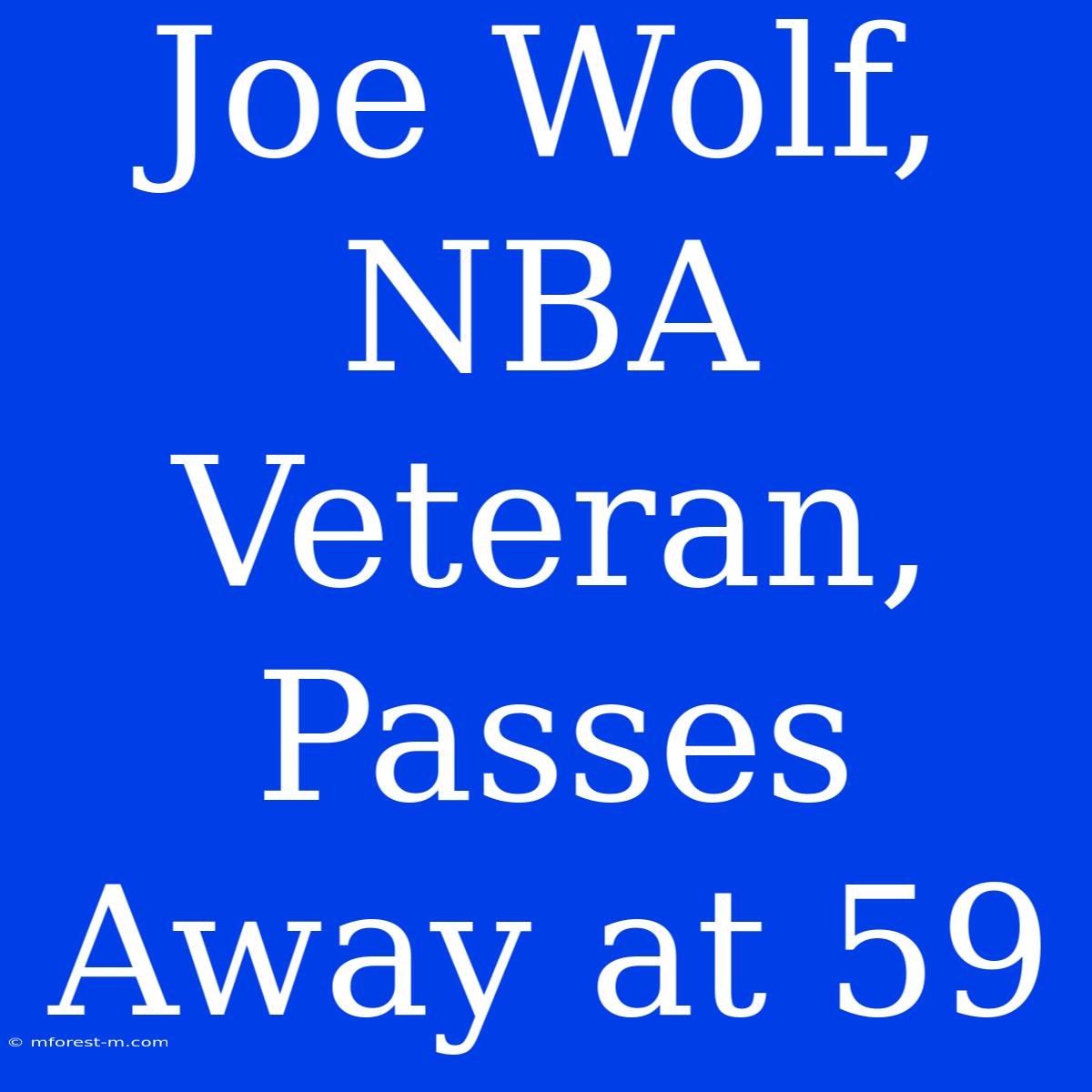 Joe Wolf, NBA Veteran, Passes Away At 59