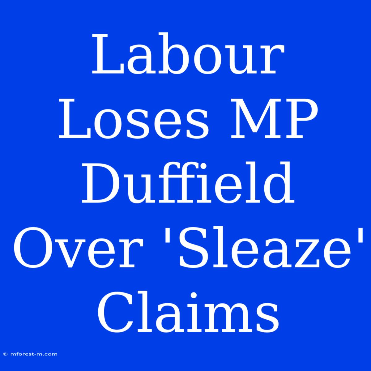 Labour Loses MP Duffield Over 'Sleaze' Claims