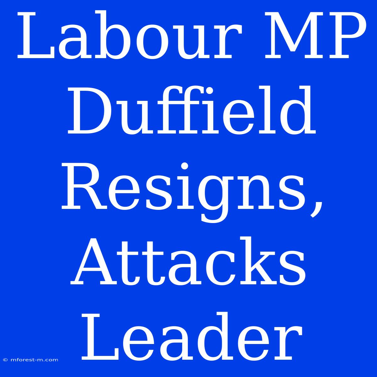 Labour MP Duffield Resigns, Attacks Leader