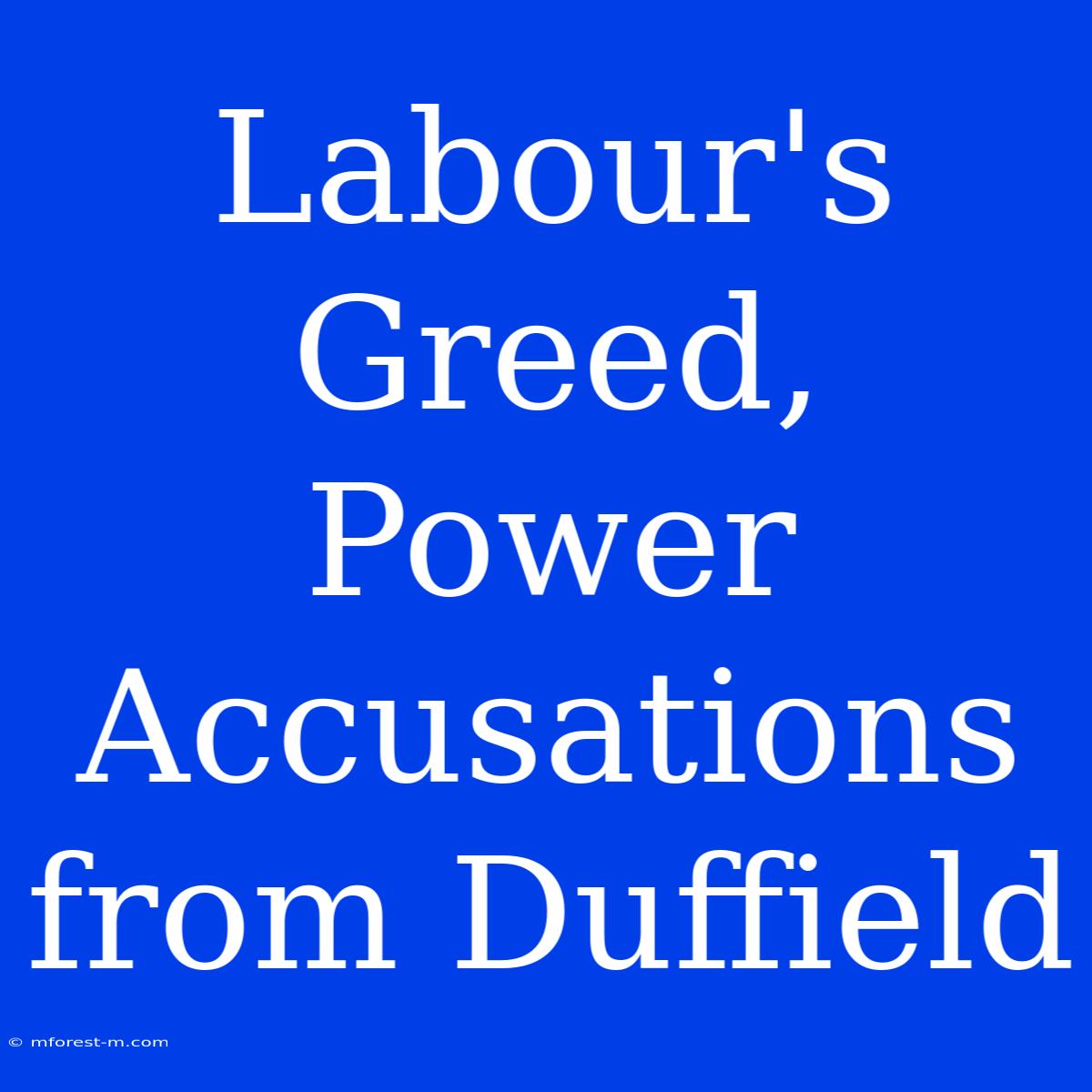 Labour's Greed, Power Accusations From Duffield