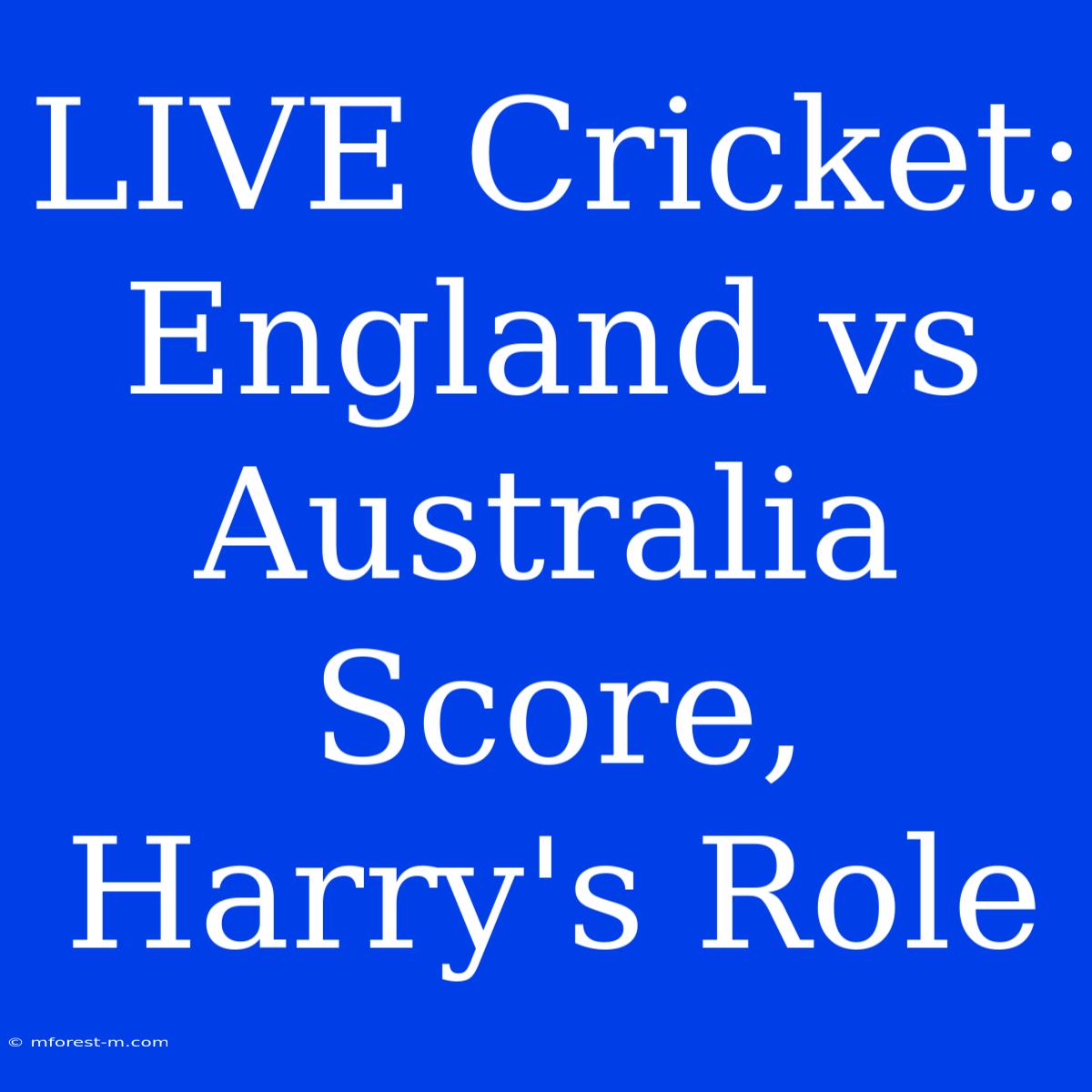 LIVE Cricket: England Vs Australia Score, Harry's Role