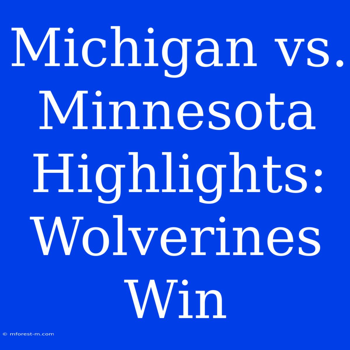 Michigan Vs. Minnesota Highlights: Wolverines Win