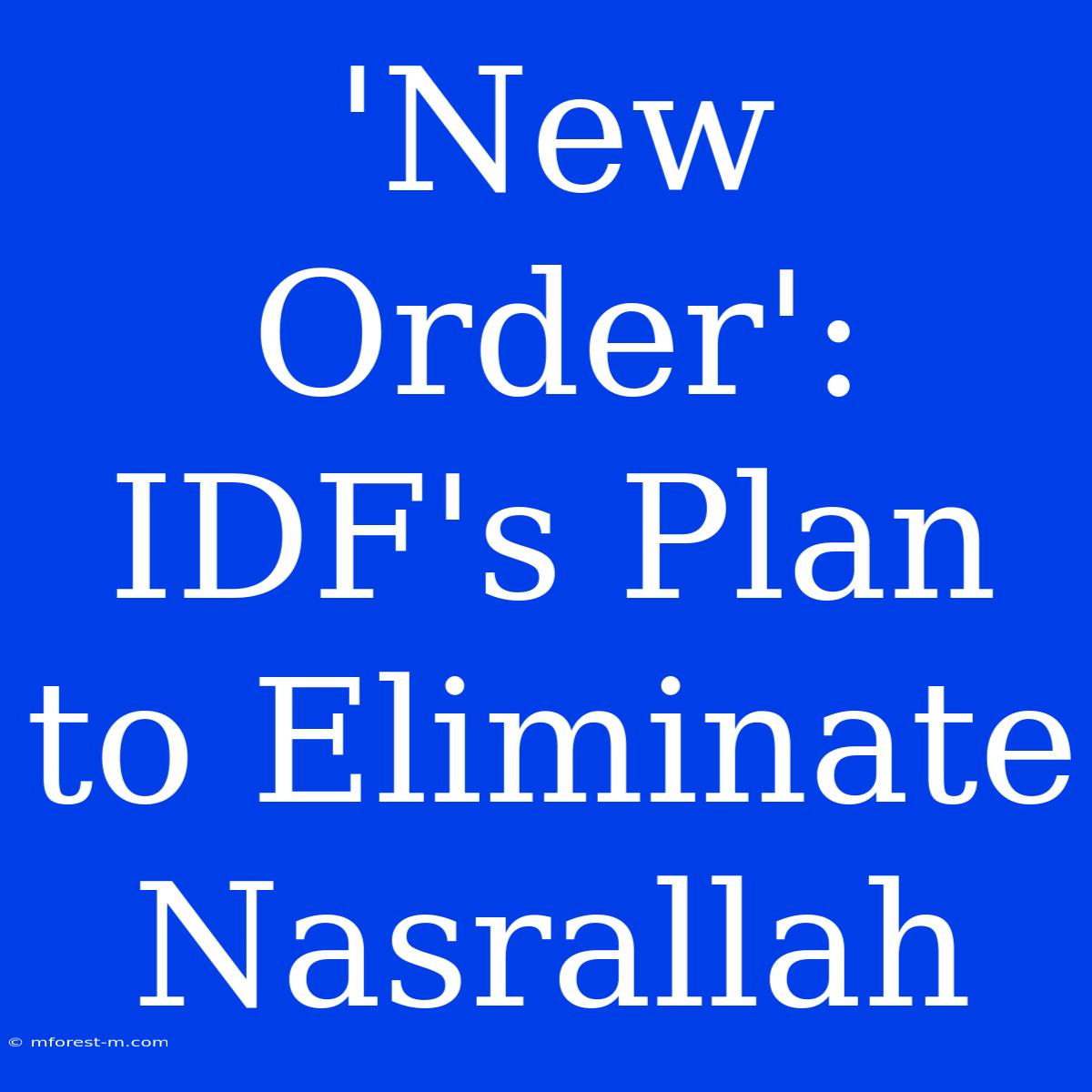 'New Order': IDF's Plan To Eliminate Nasrallah