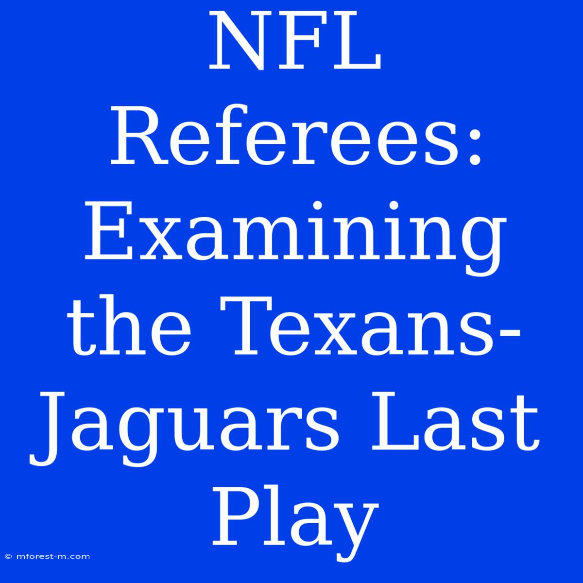 NFL Referees: Examining The Texans-Jaguars Last Play