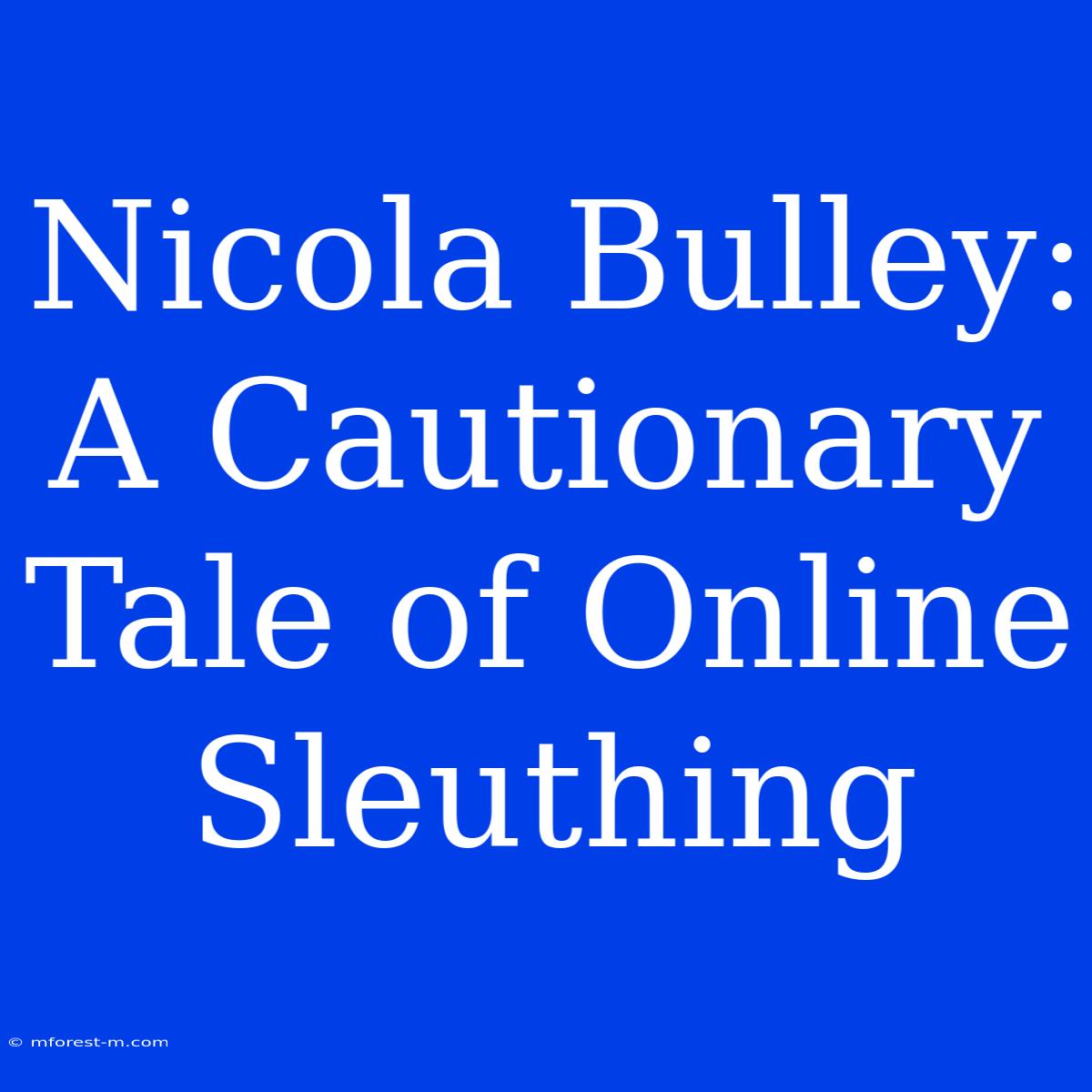 Nicola Bulley:  A Cautionary Tale Of Online Sleuthing 