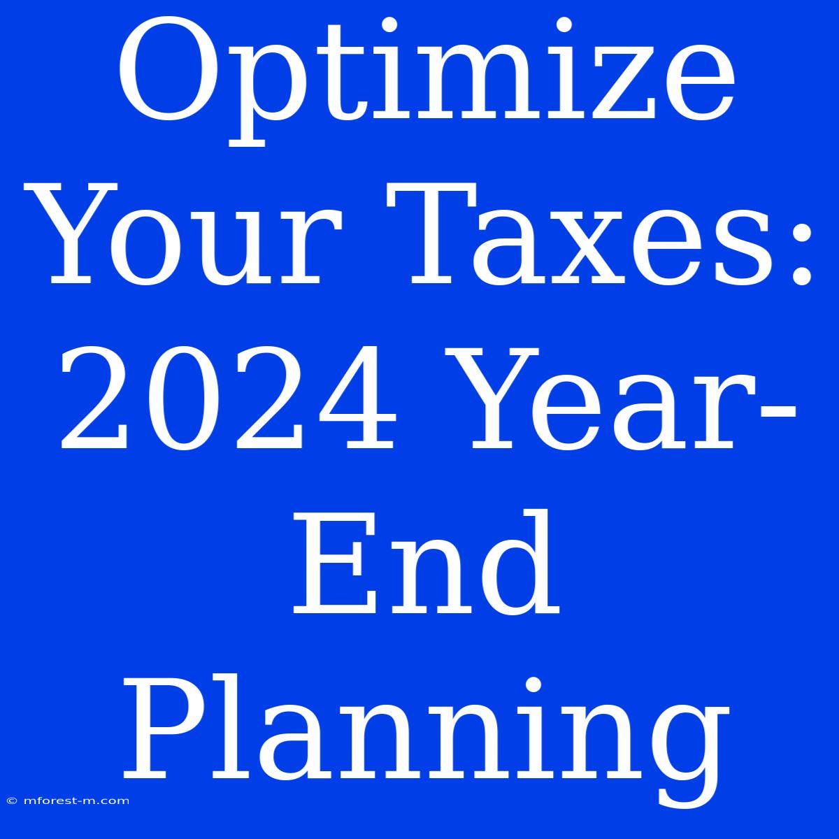 Optimize Your Taxes: 2024 Year-End Planning