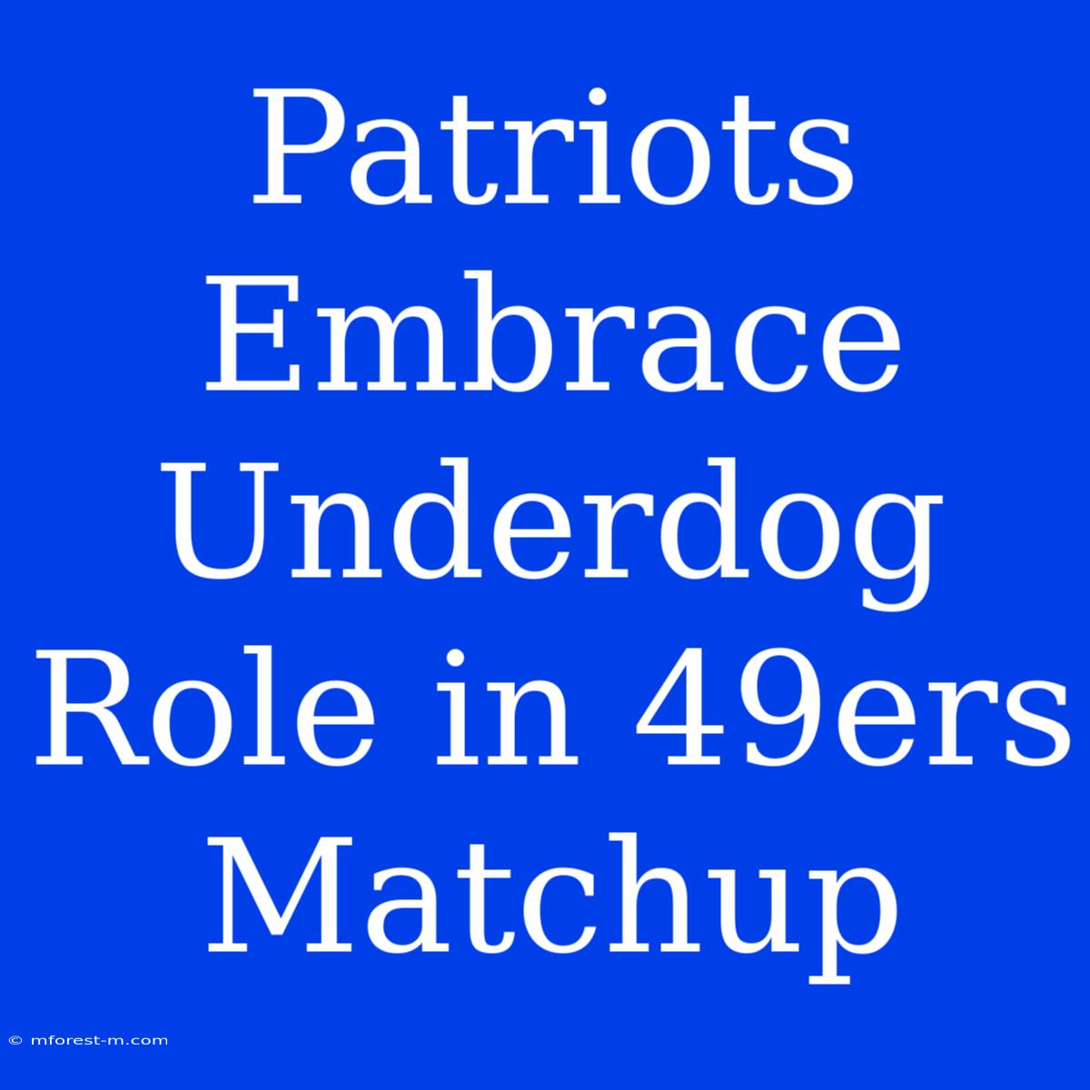 Patriots Embrace Underdog Role In 49ers Matchup