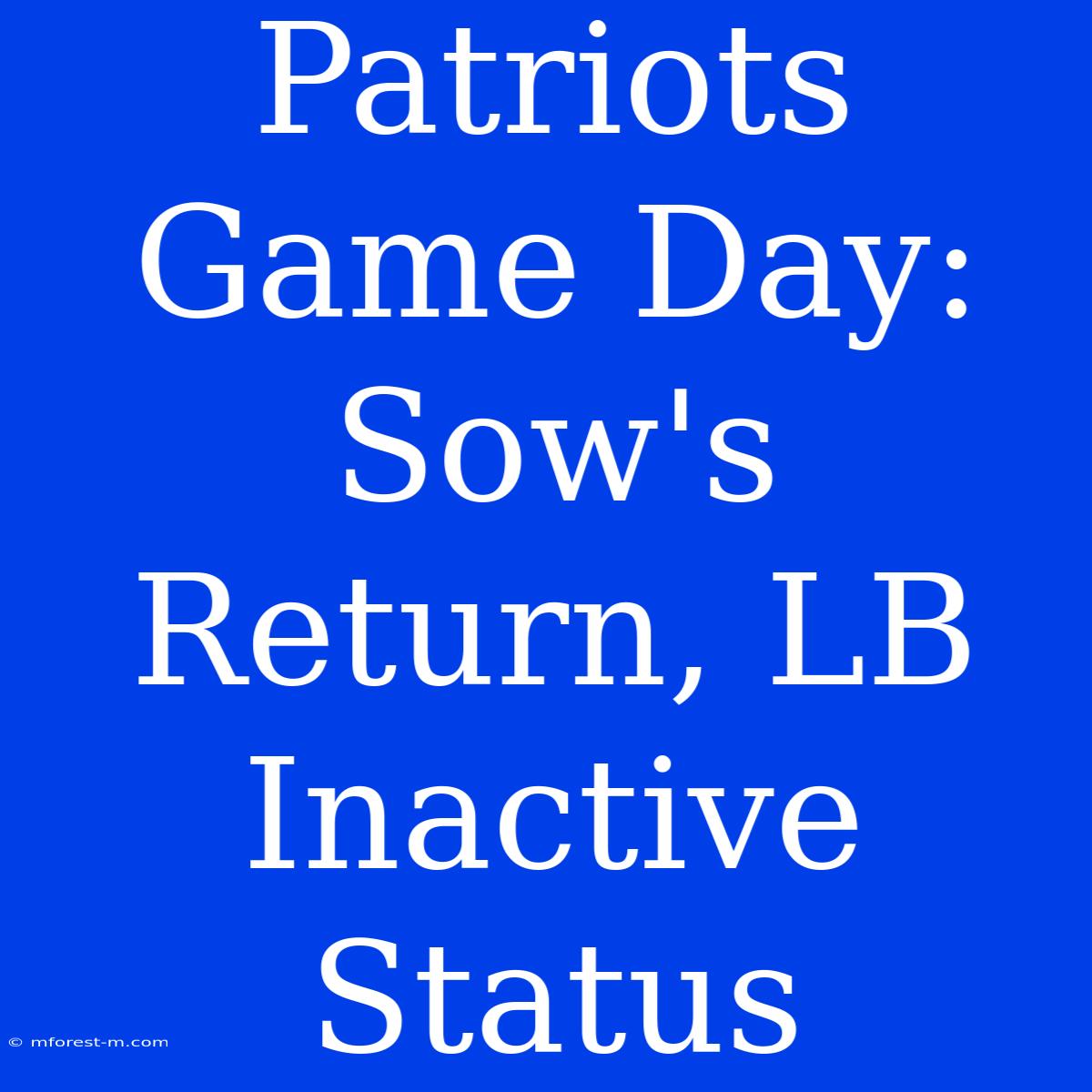 Patriots Game Day: Sow's Return, LB Inactive Status 