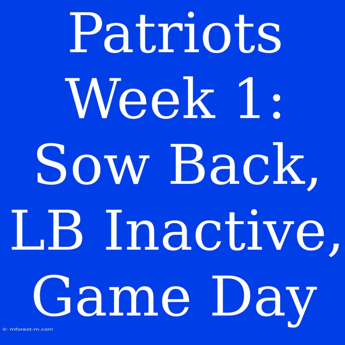 Patriots Week 1: Sow Back, LB Inactive, Game Day