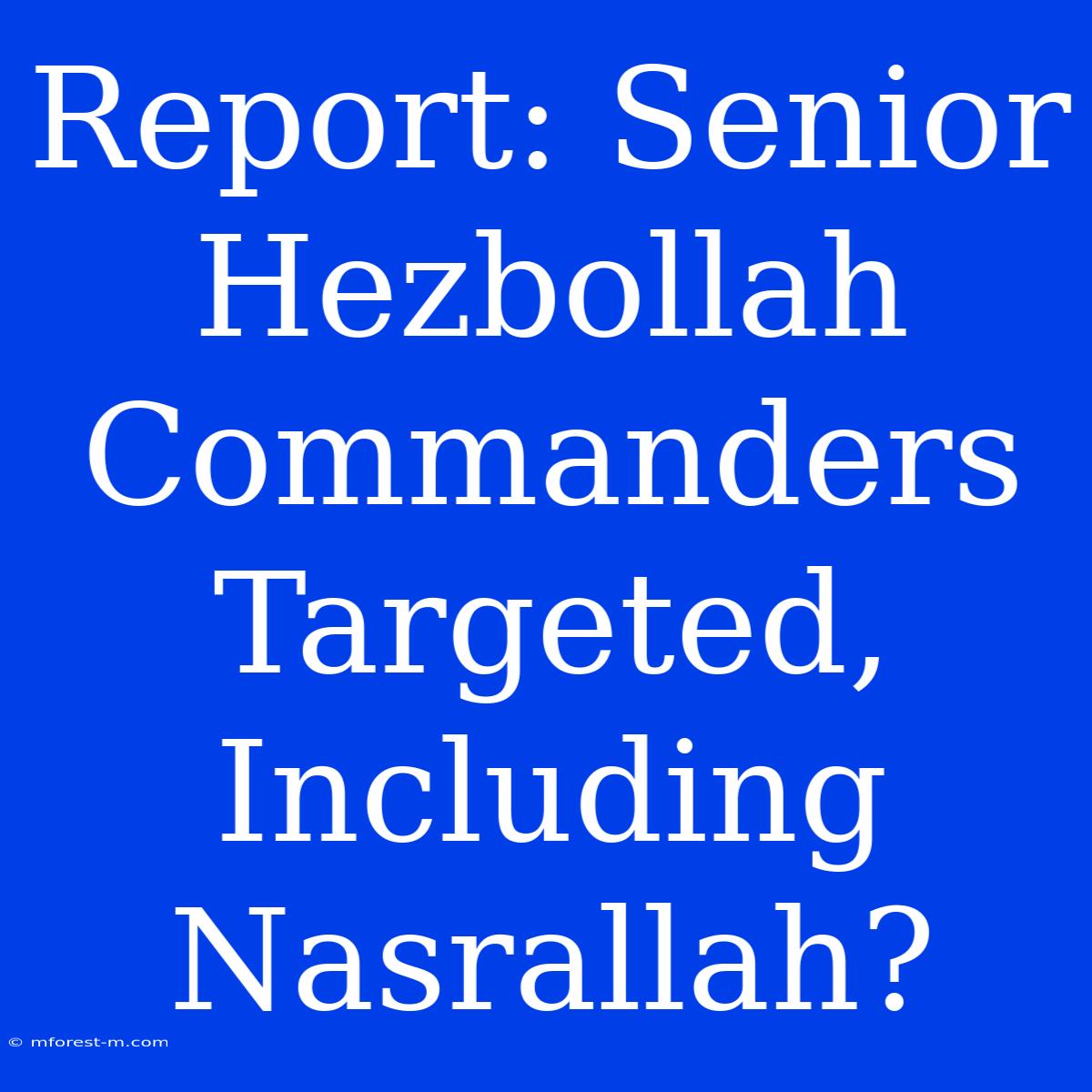 Report: Senior Hezbollah Commanders Targeted, Including Nasrallah?