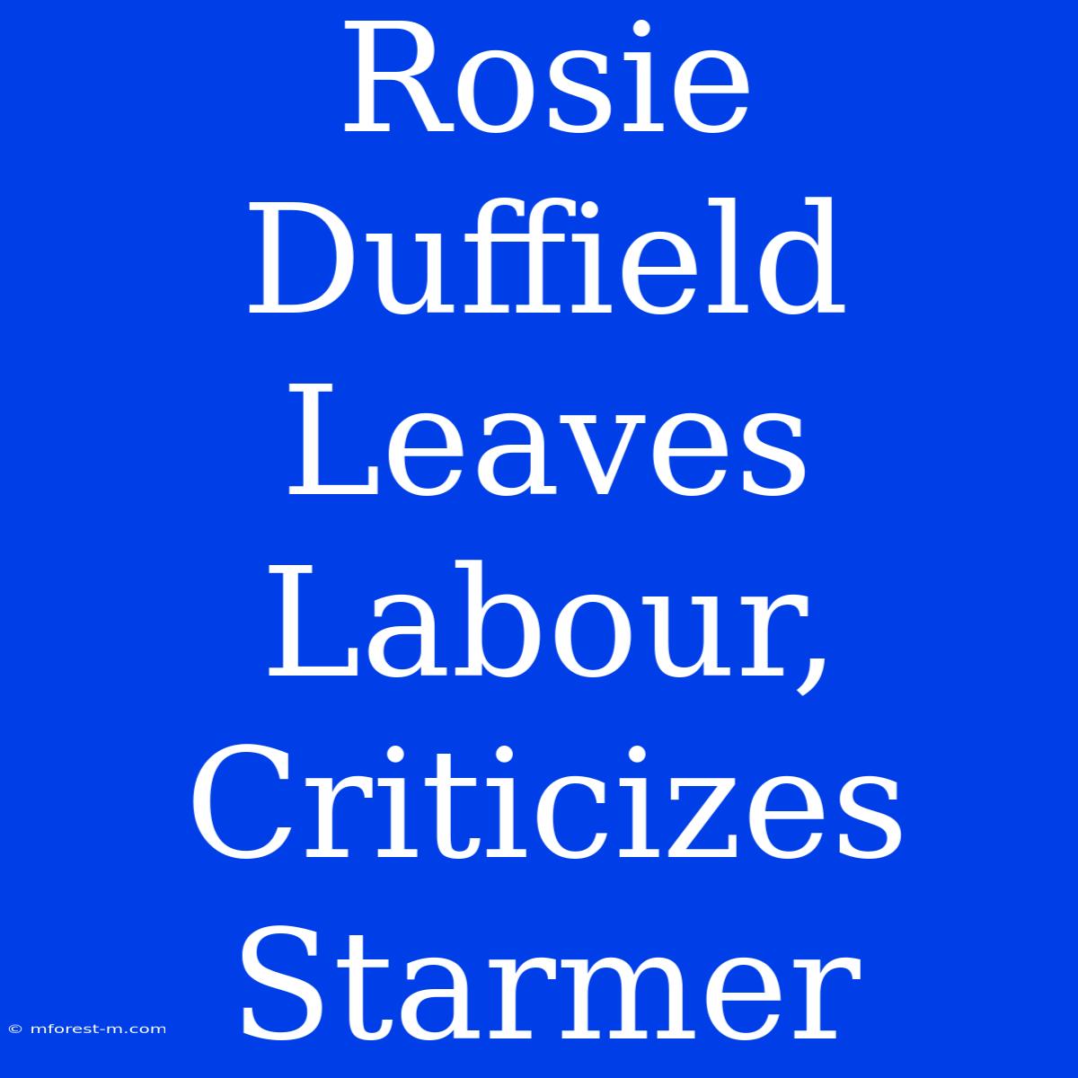 Rosie Duffield Leaves Labour, Criticizes Starmer