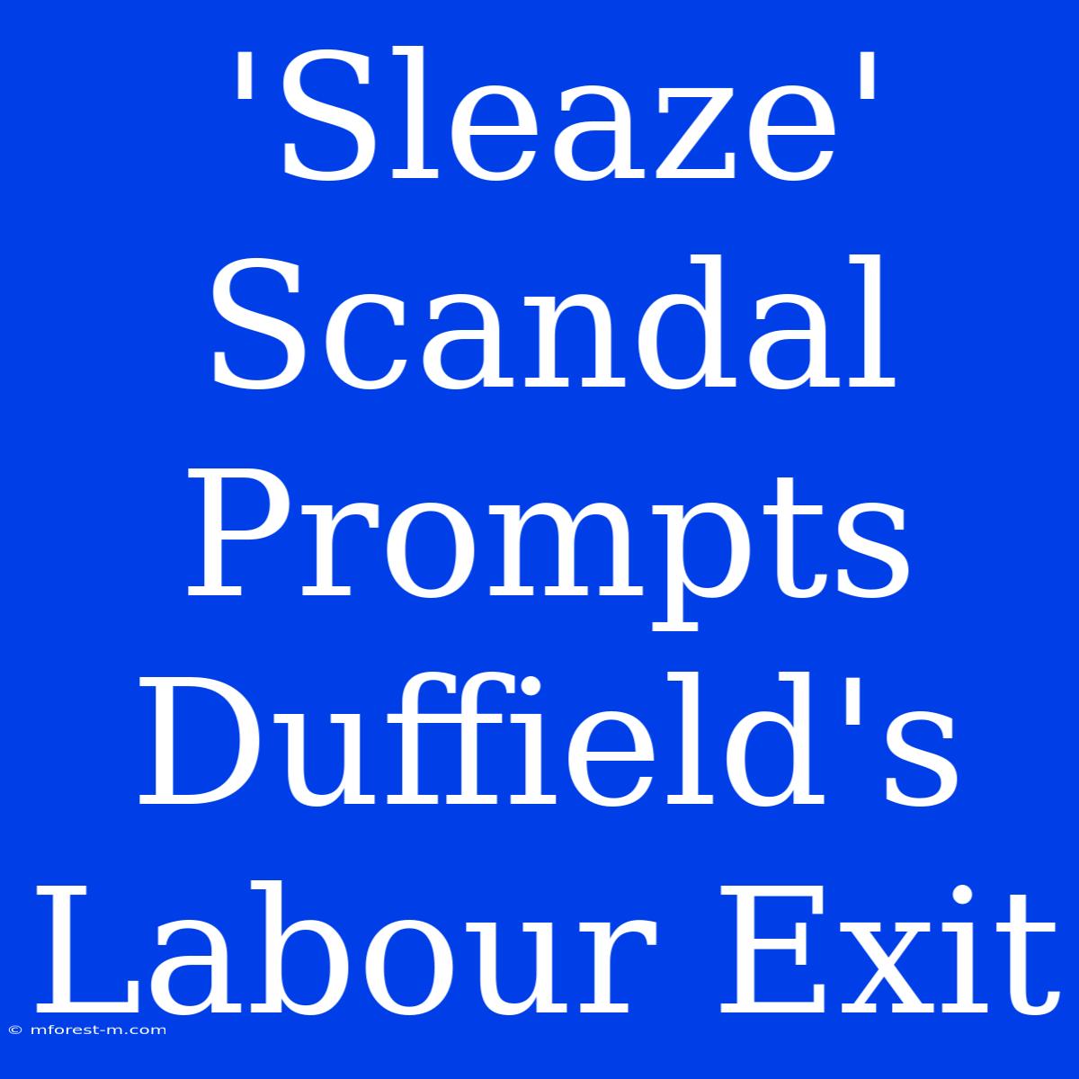 'Sleaze' Scandal Prompts Duffield's Labour Exit 