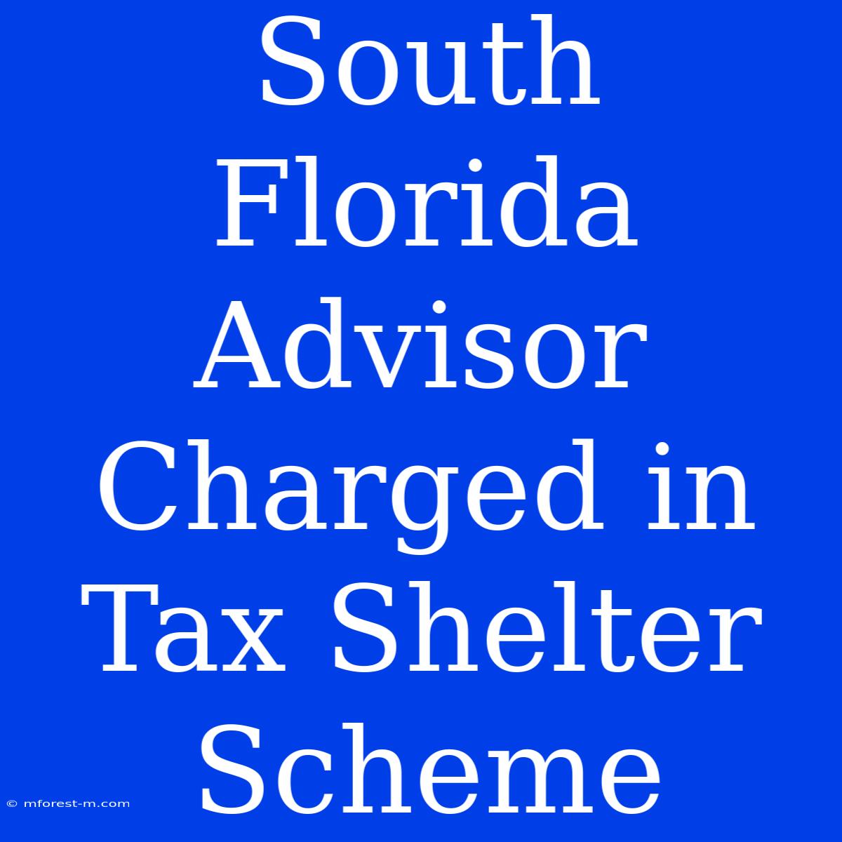 South Florida Advisor Charged In Tax Shelter Scheme 