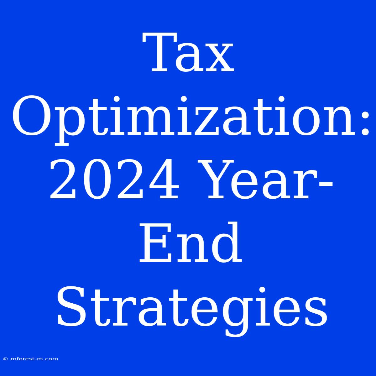 Tax Optimization: 2024 Year-End Strategies 