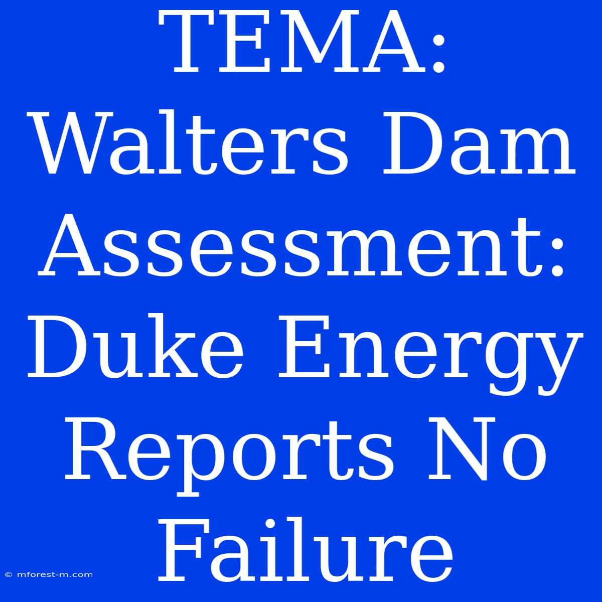 TEMA: Walters Dam Assessment: Duke Energy Reports No Failure