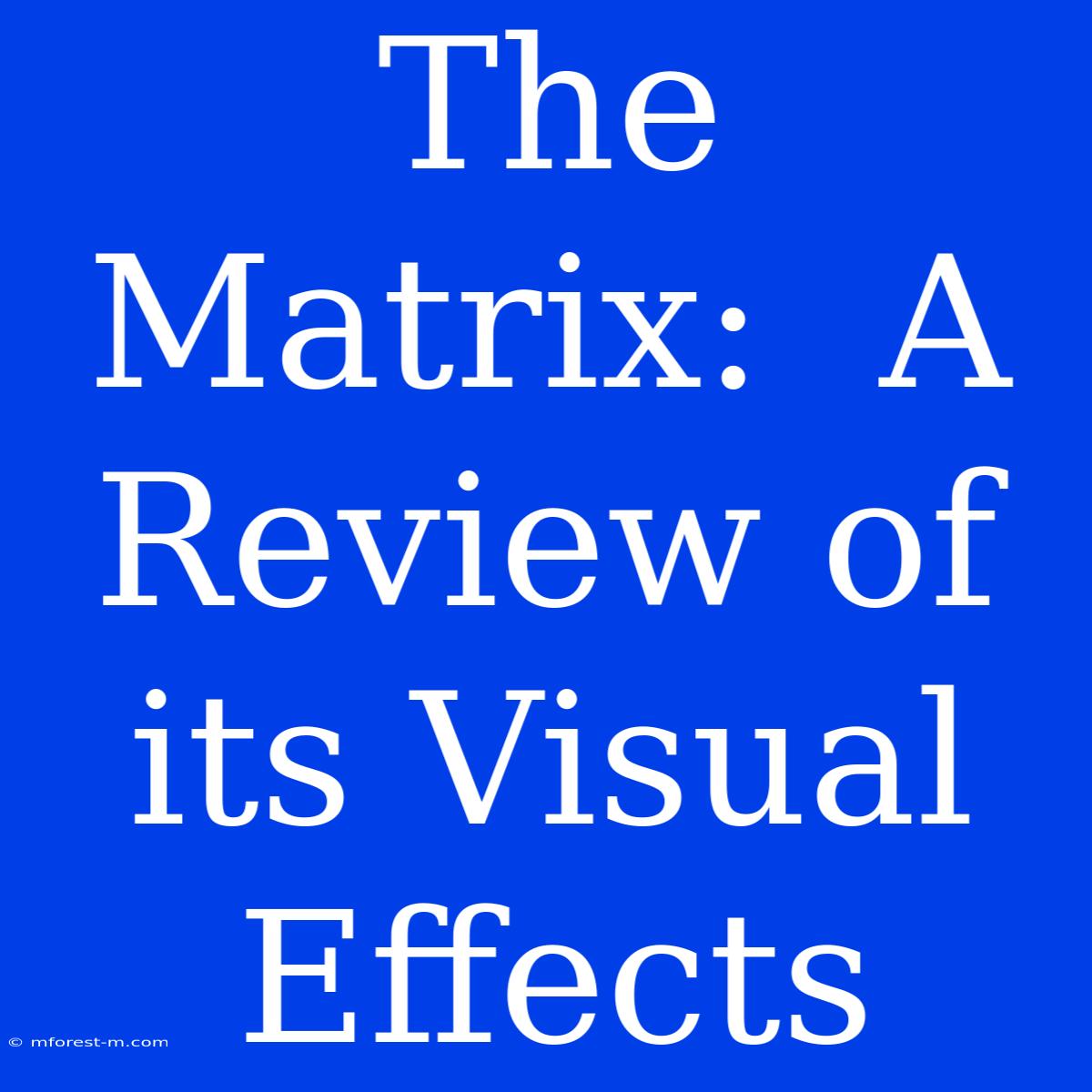 The Matrix:  A Review Of Its Visual Effects