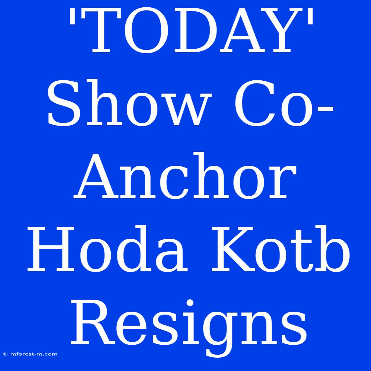 'TODAY' Show Co-Anchor Hoda Kotb Resigns