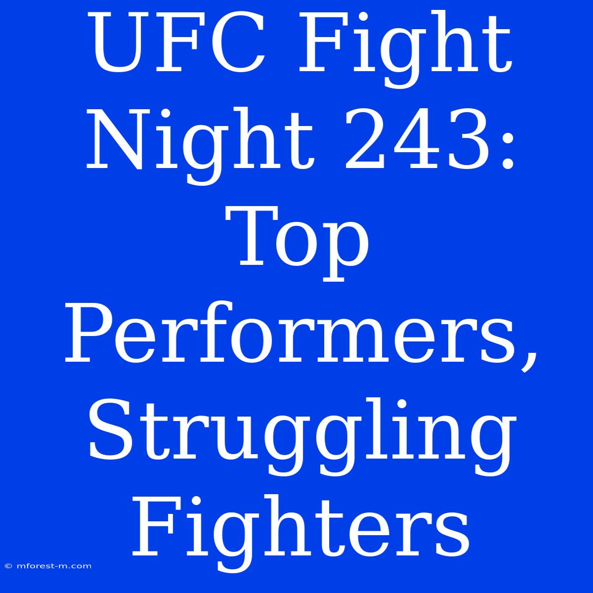 UFC Fight Night 243:  Top Performers, Struggling Fighters 