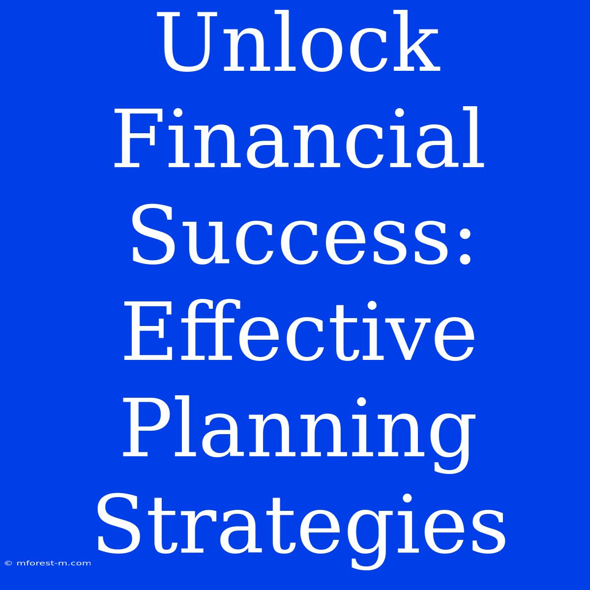 Unlock Financial Success:  Effective Planning Strategies